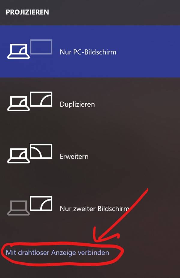  Das Projizieren-Panel von Windows 10